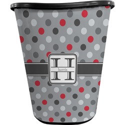 Red & Gray Polka Dots Waste Basket - Single Sided (Black) (Personalized)