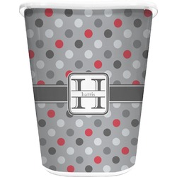 Red & Gray Polka Dots Waste Basket - Single Sided (White) (Personalized)