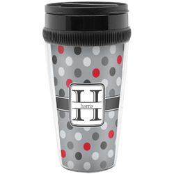 Red & Gray Polka Dots Acrylic Travel Mug without Handle (Personalized)