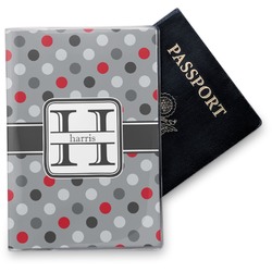 Red & Gray Polka Dots Vinyl Passport Holder (Personalized)