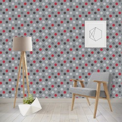 Red & Gray Polka Dots Wallpaper & Surface Covering (Peel & Stick - Repositionable)