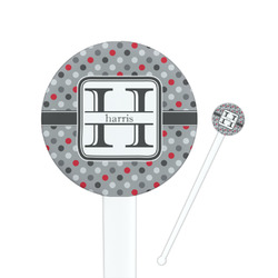 Red & Gray Polka Dots 7" Round Plastic Stir Sticks - White - Single Sided (Personalized)