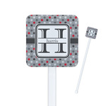 Red & Gray Polka Dots Square Plastic Stir Sticks - Double Sided (Personalized)