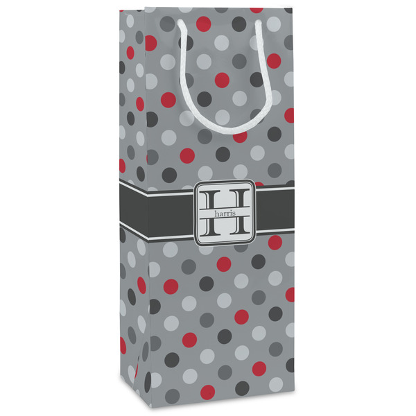 Custom Red & Gray Polka Dots Wine Gift Bags - Matte (Personalized)