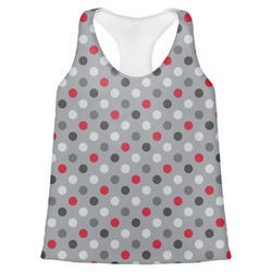 Red & Gray Polka Dots Womens Racerback Tank Top - Medium