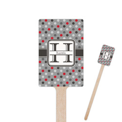 Red & Gray Polka Dots 6.25" Rectangle Wooden Stir Sticks - Double Sided (Personalized)