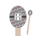 Red & Gray Polka Dots Oval Wooden Food Picks - Double Sided (Personalized)