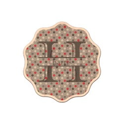 Red & Gray Polka Dots Genuine Maple or Cherry Wood Sticker (Personalized)