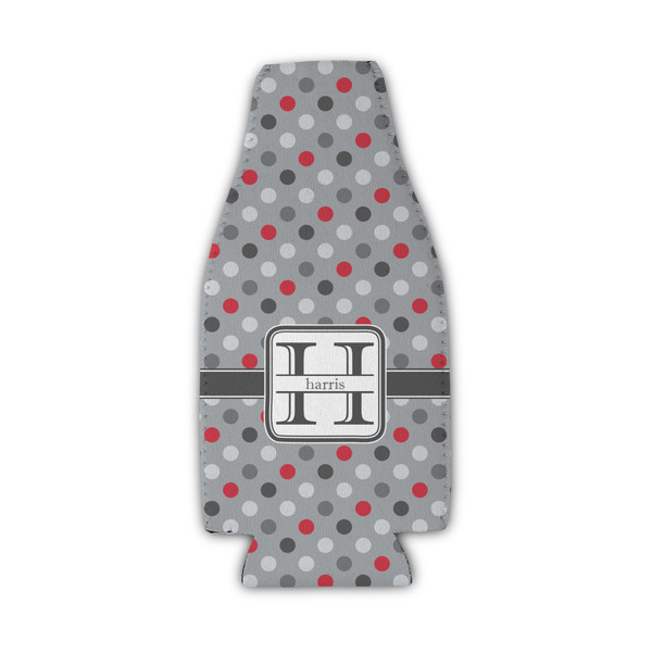 Custom Red & Gray Polka Dots Zipper Bottle Cooler (Personalized)