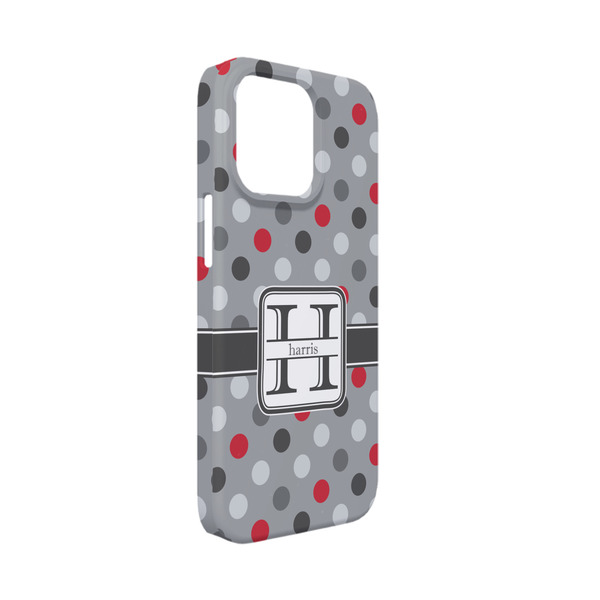 Custom Red & Gray Polka Dots iPhone Case - Plastic - iPhone 13 Mini (Personalized)