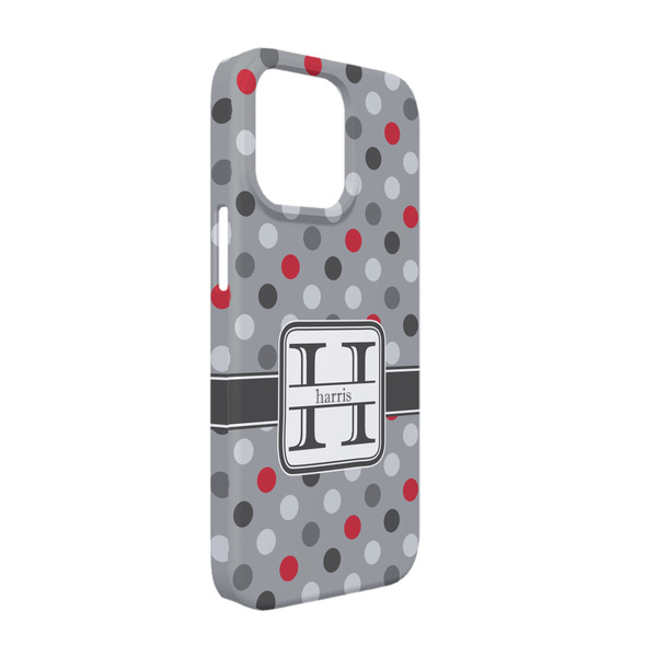 Custom Red & Gray Polka Dots iPhone Case - Plastic - iPhone 13 Pro (Personalized)