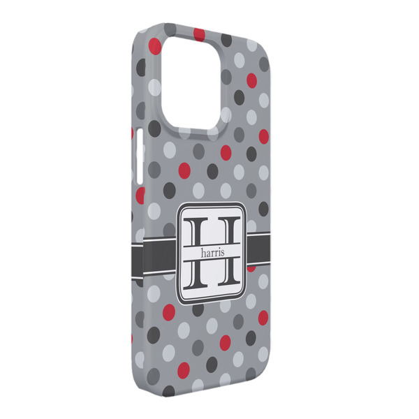 Custom Red & Gray Polka Dots iPhone Case - Plastic - iPhone 13 Pro Max (Personalized)