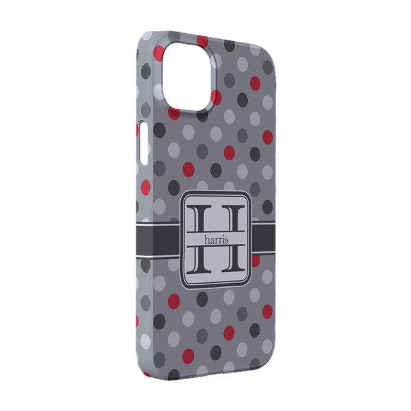 Custom Red & Gray Polka Dots iPhone Case - Plastic - iPhone 14 (Personalized)