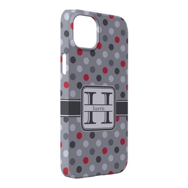 Custom Red & Gray Polka Dots iPhone Case - Plastic - iPhone 14 Plus (Personalized)