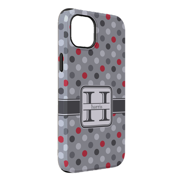 Custom Red & Gray Polka Dots iPhone Case - Rubber Lined - iPhone 14 Plus (Personalized)