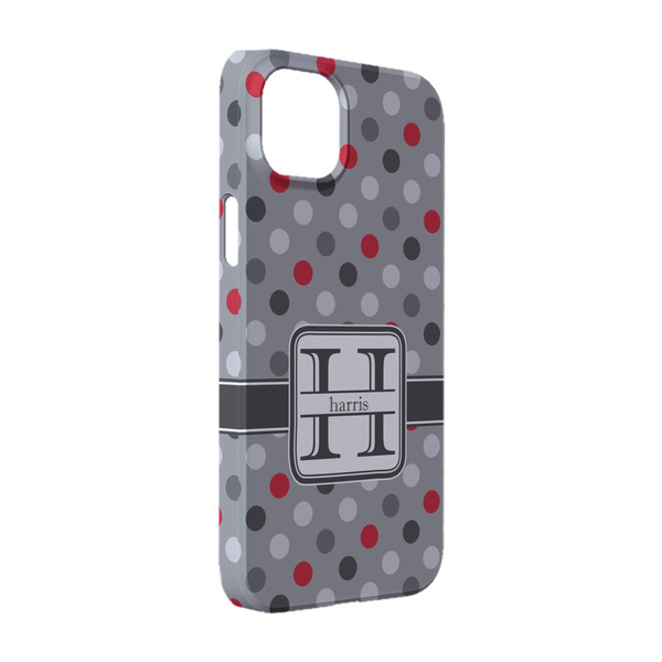 Custom Red & Gray Polka Dots iPhone Case - Plastic - iPhone 14 Pro (Personalized)