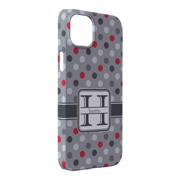 Custom Red & Gray Polka Dots iPhone Case - Plastic - iPhone 14 Pro Max (Personalized)