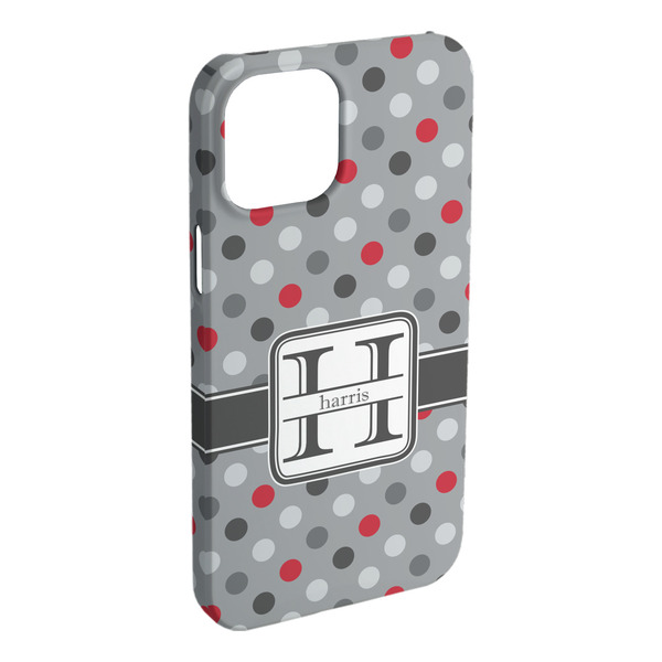 Custom Red & Gray Polka Dots iPhone Case - Plastic - iPhone 15 Plus (Personalized)