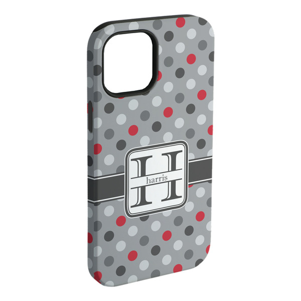 Custom Red & Gray Polka Dots iPhone Case - Rubber Lined - iPhone 15 Plus (Personalized)