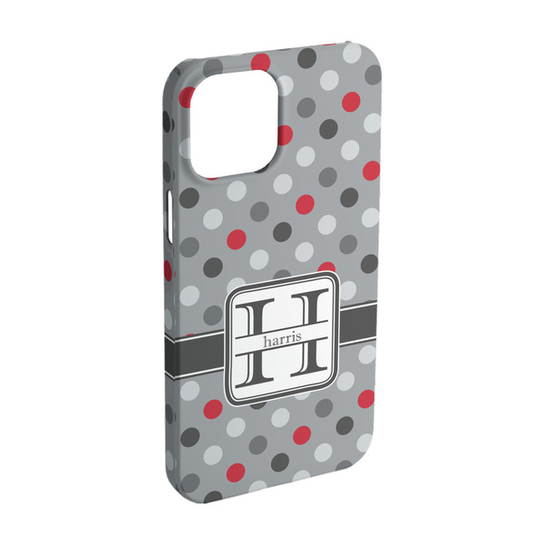 Custom Red & Gray Polka Dots iPhone Case - Plastic - iPhone 15 Pro (Personalized)