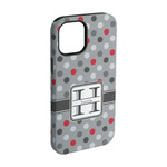 Red & Gray Polka Dots iPhone Case - Rubber Lined - iPhone 15 Pro (Personalized)