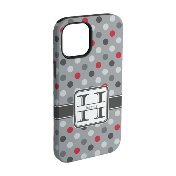 Custom Red & Gray Polka Dots iPhone Case - Rubber Lined - iPhone 15 Pro (Personalized)