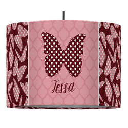 Polka Dot Butterfly 16" Drum Pendant Lamp - Fabric (Personalized)