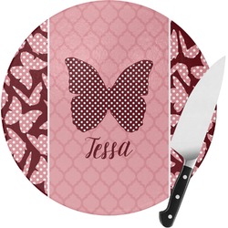 Polka Dot Butterfly Round Glass Cutting Board - Small (Personalized)