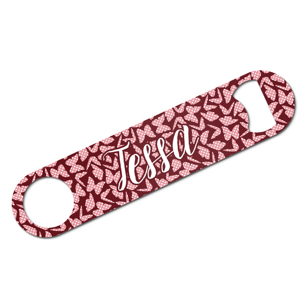 Custom Polka Dot Butterfly Bar Bottle Opener - White w/ Name or Text