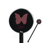 Polka Dot Butterfly 5.5" Round Plastic Stir Sticks - Black - Double Sided (Personalized)