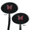 Polka Dot Butterfly Black Plastic 7" Stir Stick - Double Sided - Oval - Front & Back