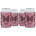 Polka Dot Butterfly Can Cooler (12 oz) - Set of 4 w/ Name or Text