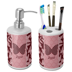 Polka Dot Butterfly Ceramic Bathroom Accessories Set (Personalized)