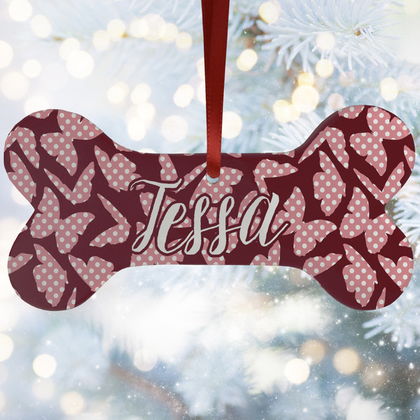 Custom Polka Dot Butterfly Ceramic Dog Ornament w/ Name or Text