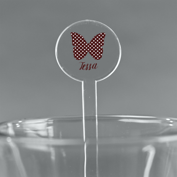 Custom Polka Dot Butterfly 7" Round Plastic Stir Sticks - Clear (Personalized)