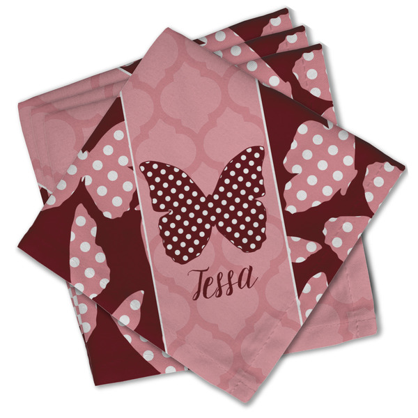 Custom Polka Dot Butterfly Cloth Cocktail Napkins - Set of 4 w/ Name or Text