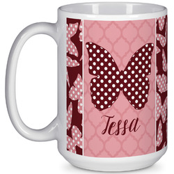 Polka Dot Butterfly 15 Oz Coffee Mug - White (Personalized)