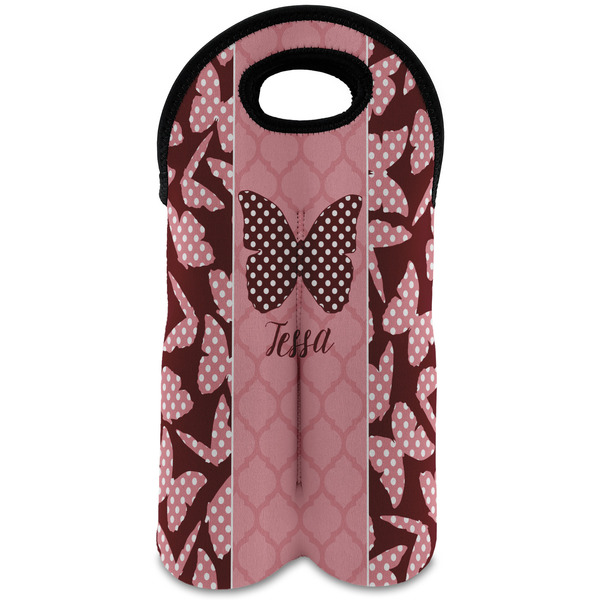 Custom Polka Dot Butterfly Wine Tote Bag (2 Bottles) (Personalized)