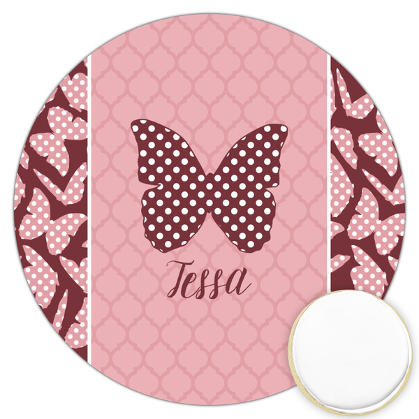 Custom Polka Dot Butterfly Printed Cookie Topper - 3.25" (Personalized)