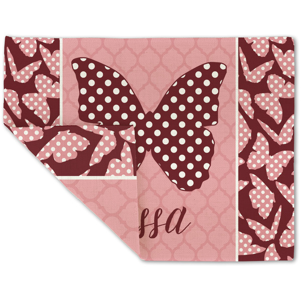 Custom Polka Dot Butterfly Double-Sided Linen Placemat - Single w/ Name or Text