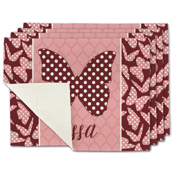 Custom Polka Dot Butterfly Single-Sided Linen Placemat - Set of 4 w/ Name or Text