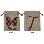 Polka Dot Butterfly Medium Burlap Gift Bag - Front & Back (Personalized)