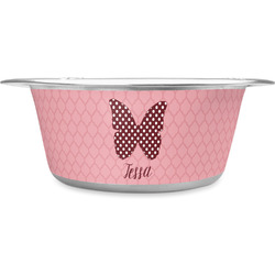 Polka Dot Butterfly Stainless Steel Dog Bowl - Large (Personalized)
