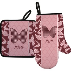 Polka Dot Butterfly Right Oven Mitt & Pot Holder Set w/ Name or Text