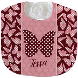 Polka Dot Butterfly Velour Baby Bib w/ Name or Text