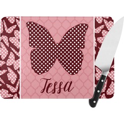 Polka Dot Butterfly Rectangular Glass Cutting Board - Large - 15.25"x11.25" w/ Name or Text