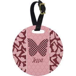 Polka Dot Butterfly Plastic Luggage Tag - Round (Personalized)