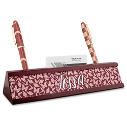 Polka Dot Butterfly Red Mahogany Nameplate with Business Card Holder (Personalized)