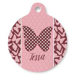 Polka Dot Butterfly Round Pet ID Tag - Large (Personalized)