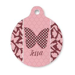 Polka Dot Butterfly Round Pet ID Tag - Small (Personalized)